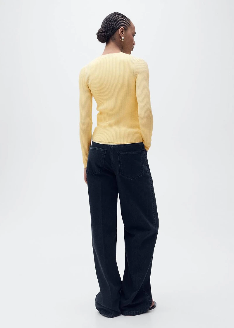 V-neck rib-knit cardigan