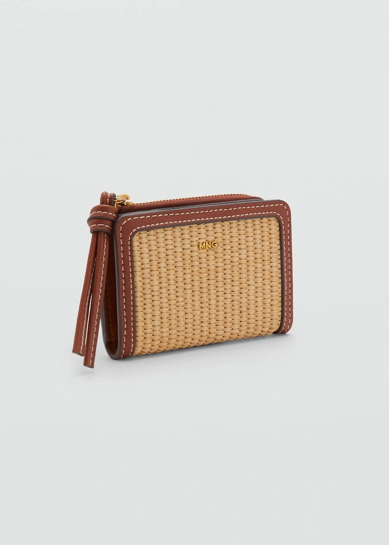 Raffia-effect wallet with flap