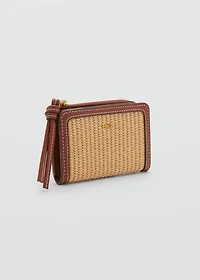 Raffia-effect wallet with flap