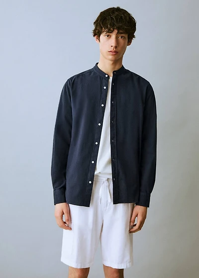 Cotton linen shirt with mandarin collar