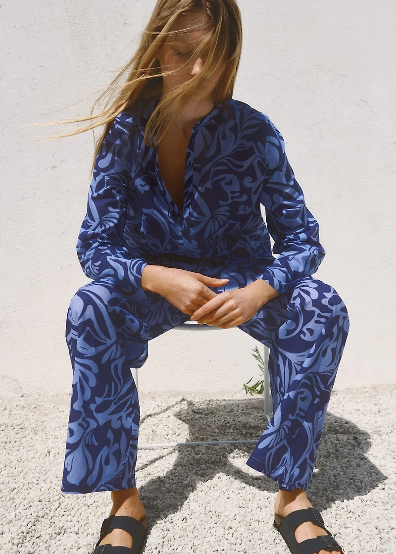 Cotton two-tone printed pants
