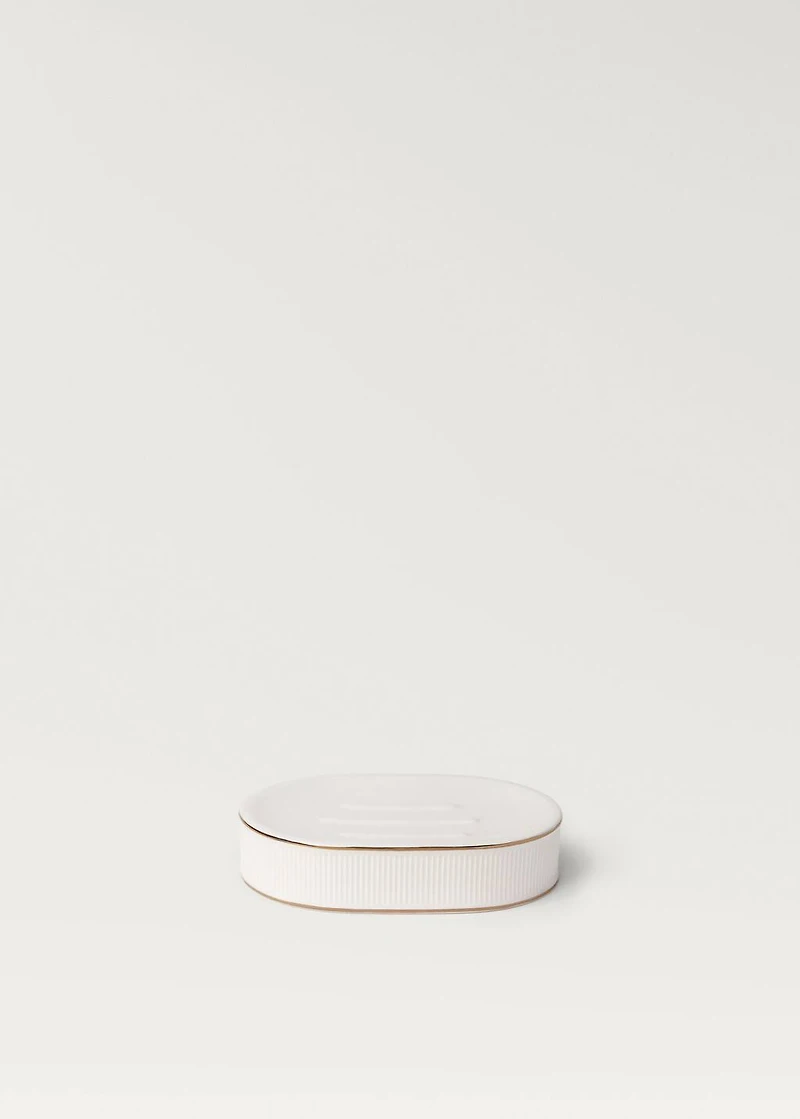 Stoneware soap dish with stripe detail