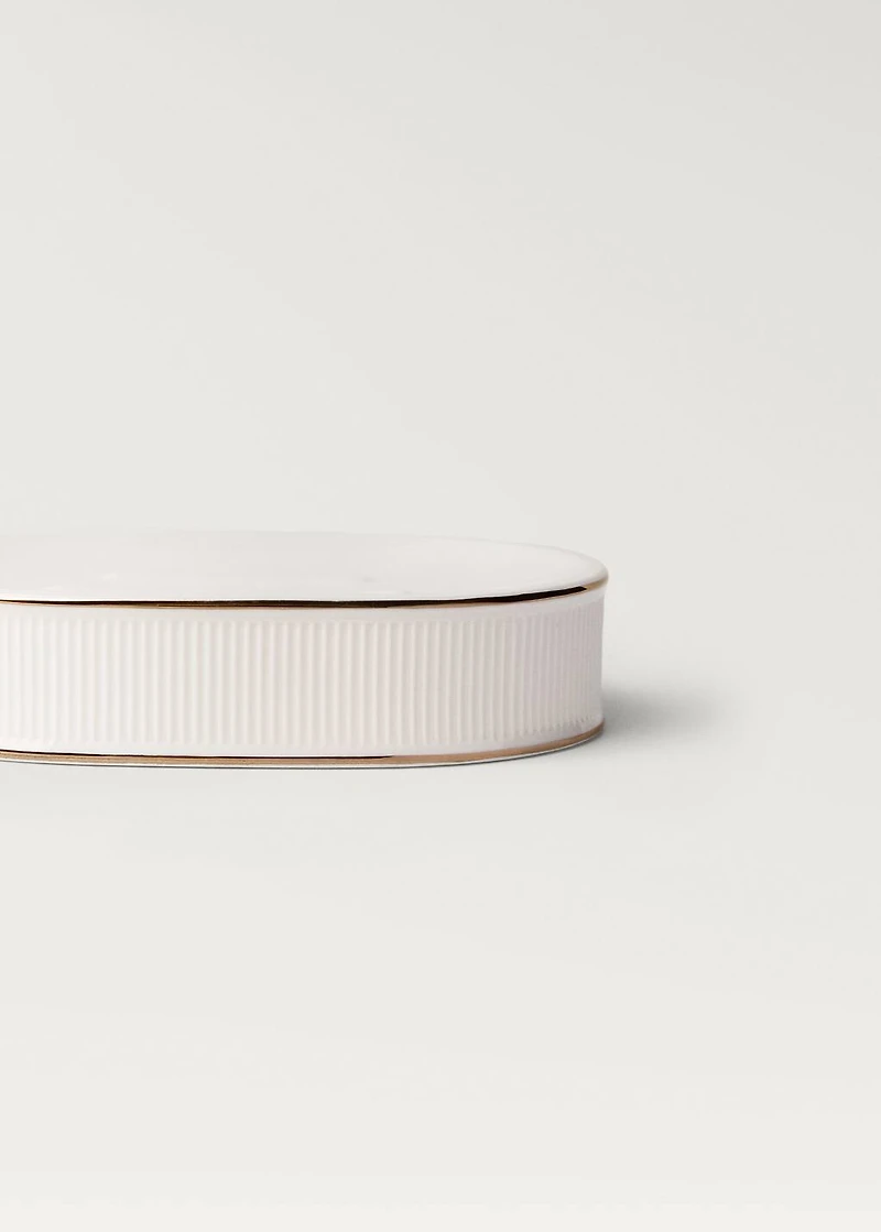 Stoneware soap dish with stripe detail