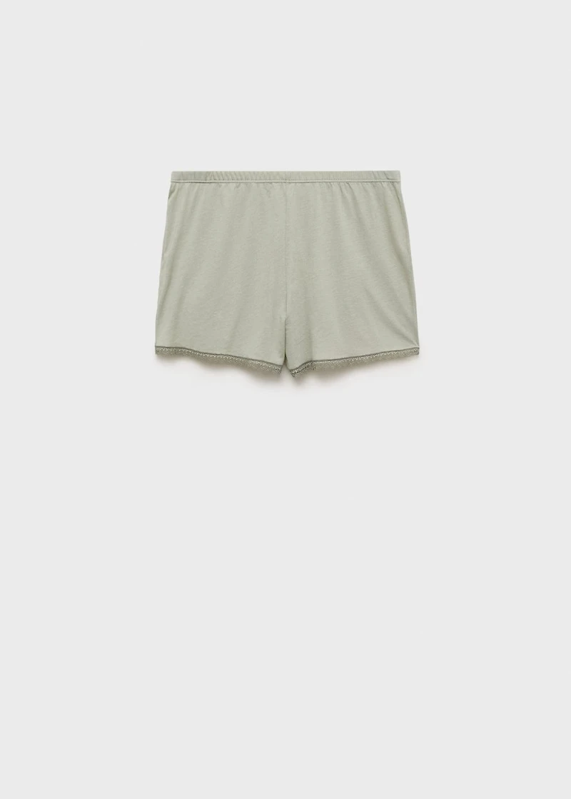 Cotton pajama shorts with lace contrast