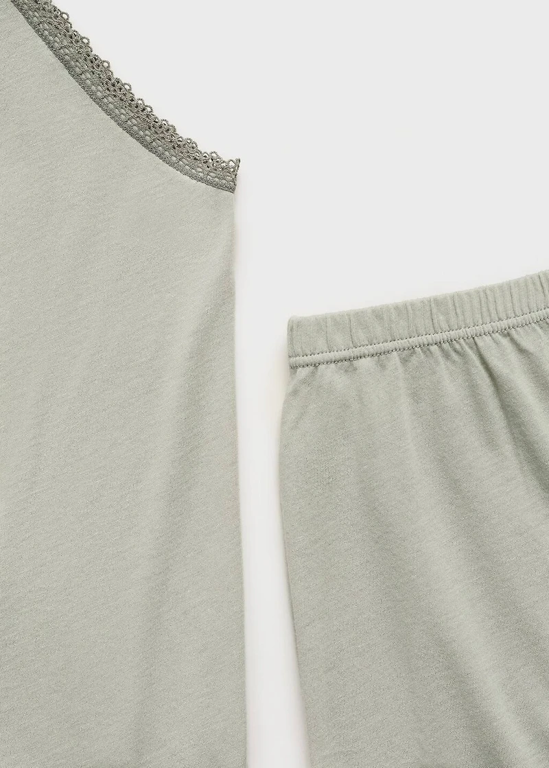 Cotton pajama shorts with lace contrast