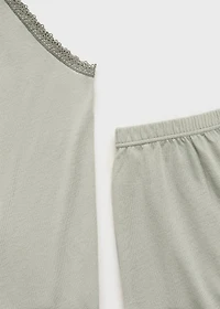Cotton pajama shorts with lace contrast