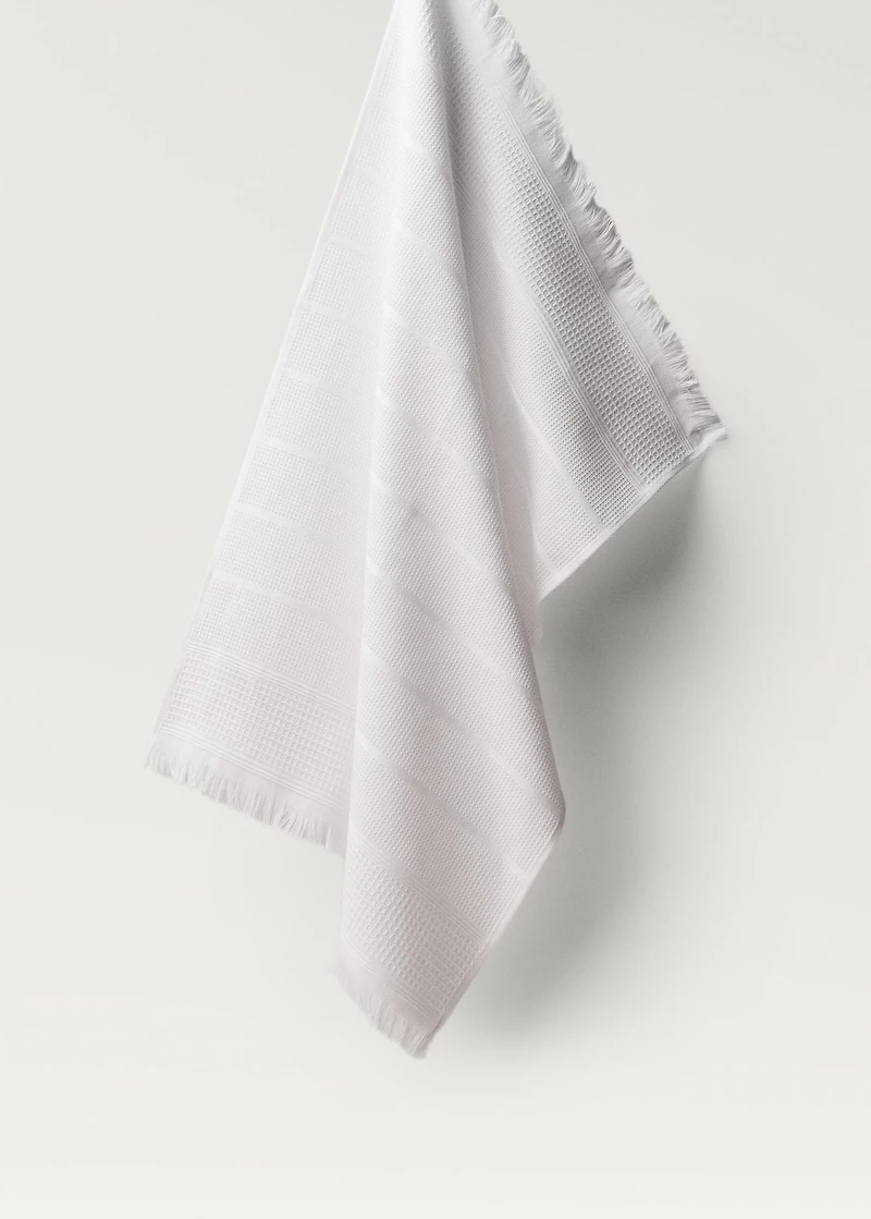 Textured cotton kitchen towel with fringes