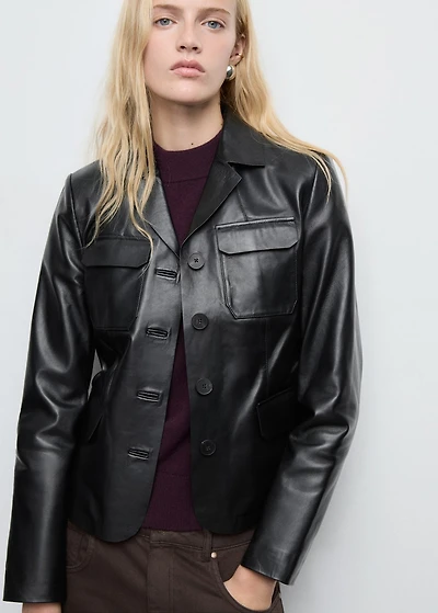 Leather jacket with flap pockets