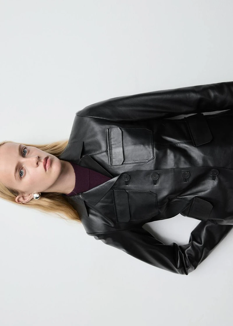 Leather jacket with flap pockets