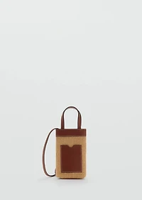Raffia-effect crossbody cell phone case