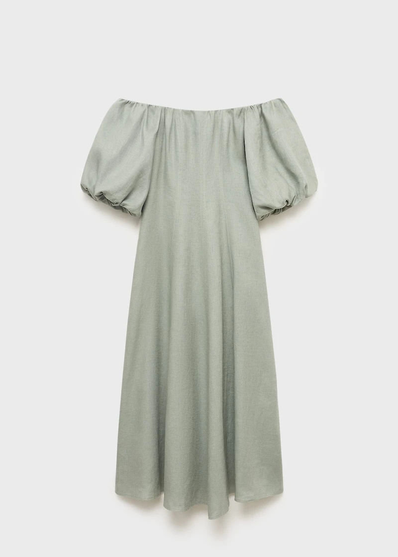 Puffed-sleeve linen dress