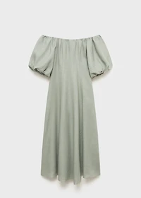 Puffed-sleeve linen dress