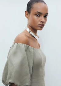 Puffed-sleeve linen dress