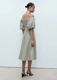 Puffed-sleeve linen dress
