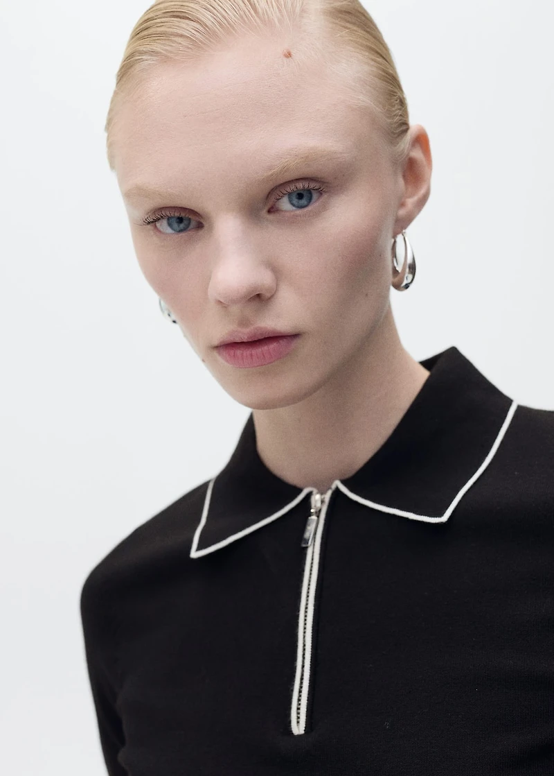Polo-neck sweater with contrasting trims