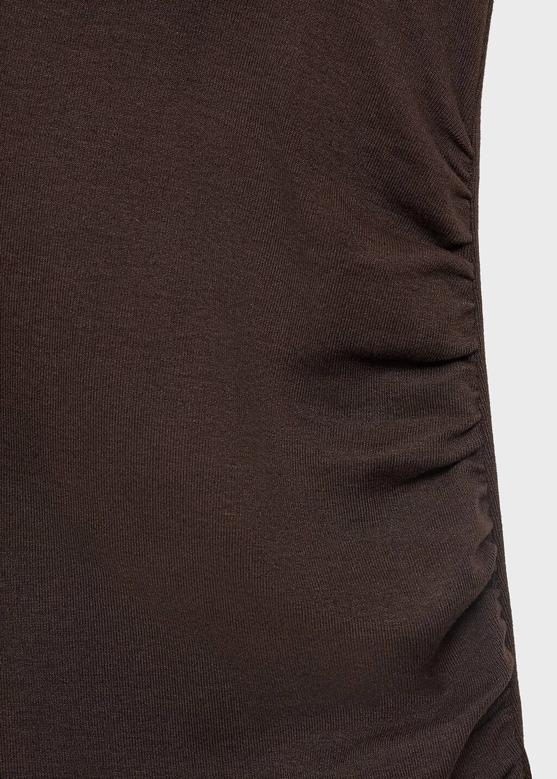 Draped dress with perkins collar