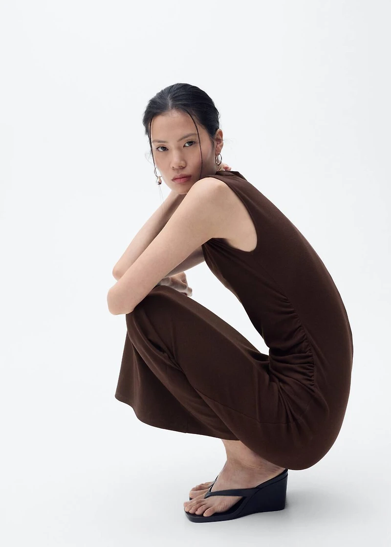 Draped dress with perkins collar