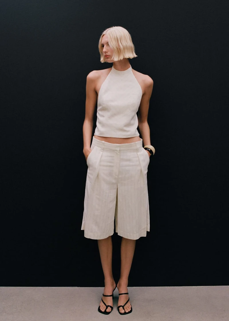 Striped linen-blend bermuda shorts