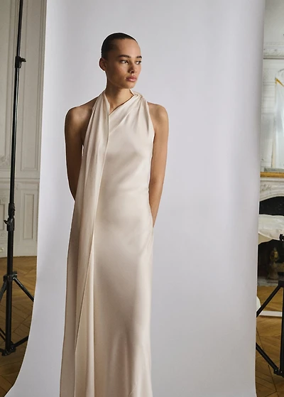 Asymmetrical bow-neck dress