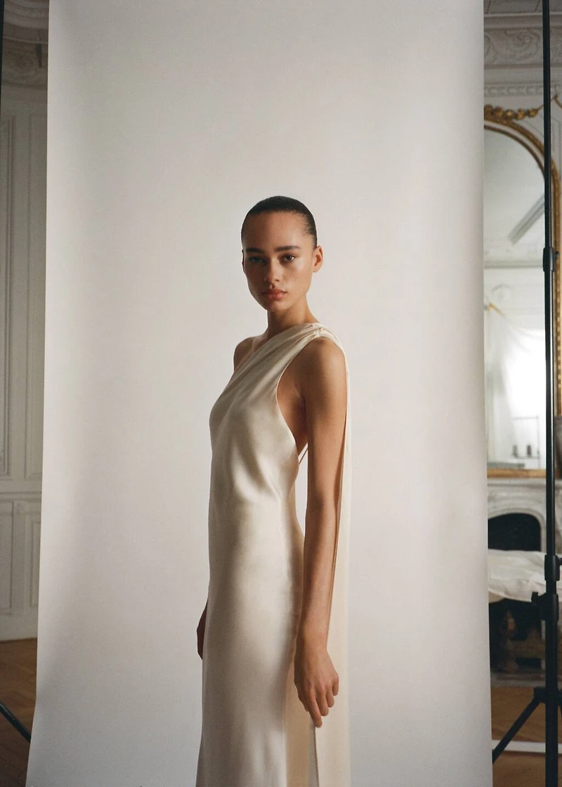 Asymmetrical bow-neck dress