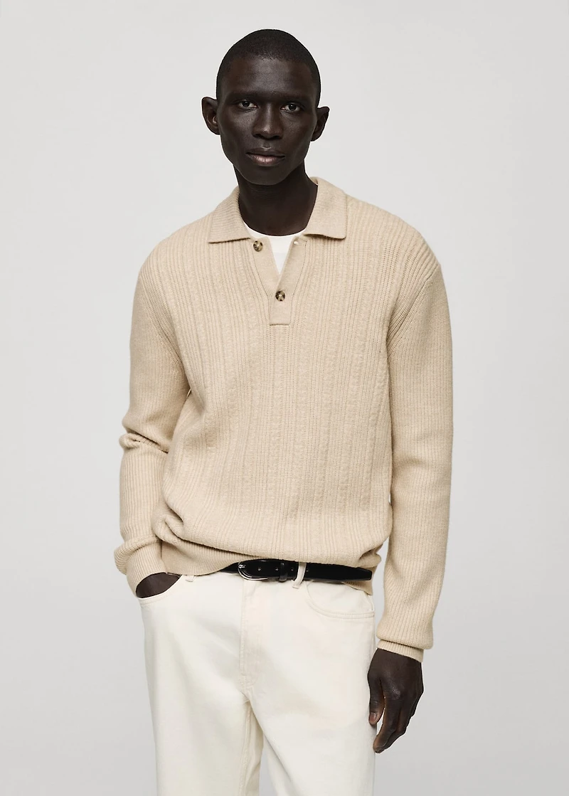 Knitted structured polo sweater