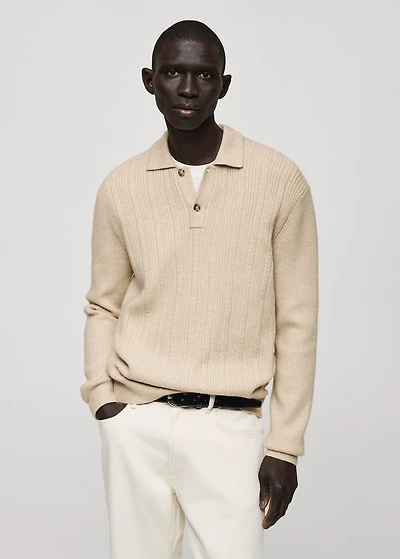 Knitted structured polo sweater