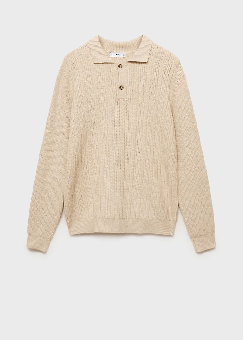 Knitted structured polo sweater