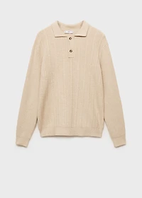 Knitted structured polo sweater