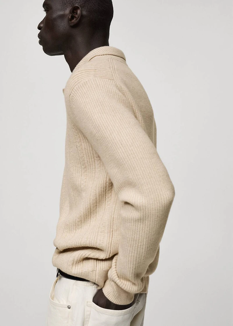 Knitted structured polo sweater