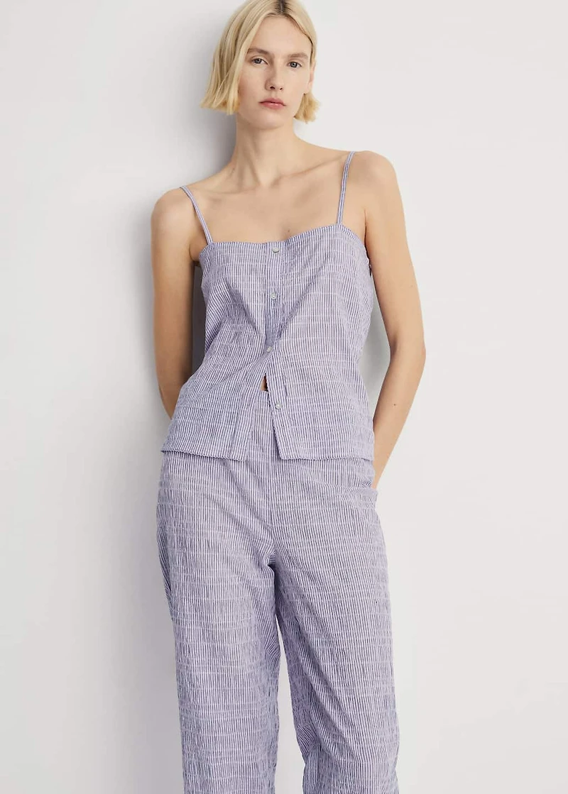 Cotton striped woven seersucker pants