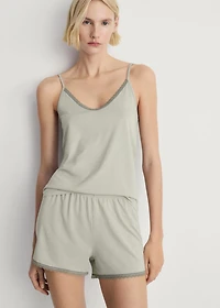 Cotton pajama top with lace contrast