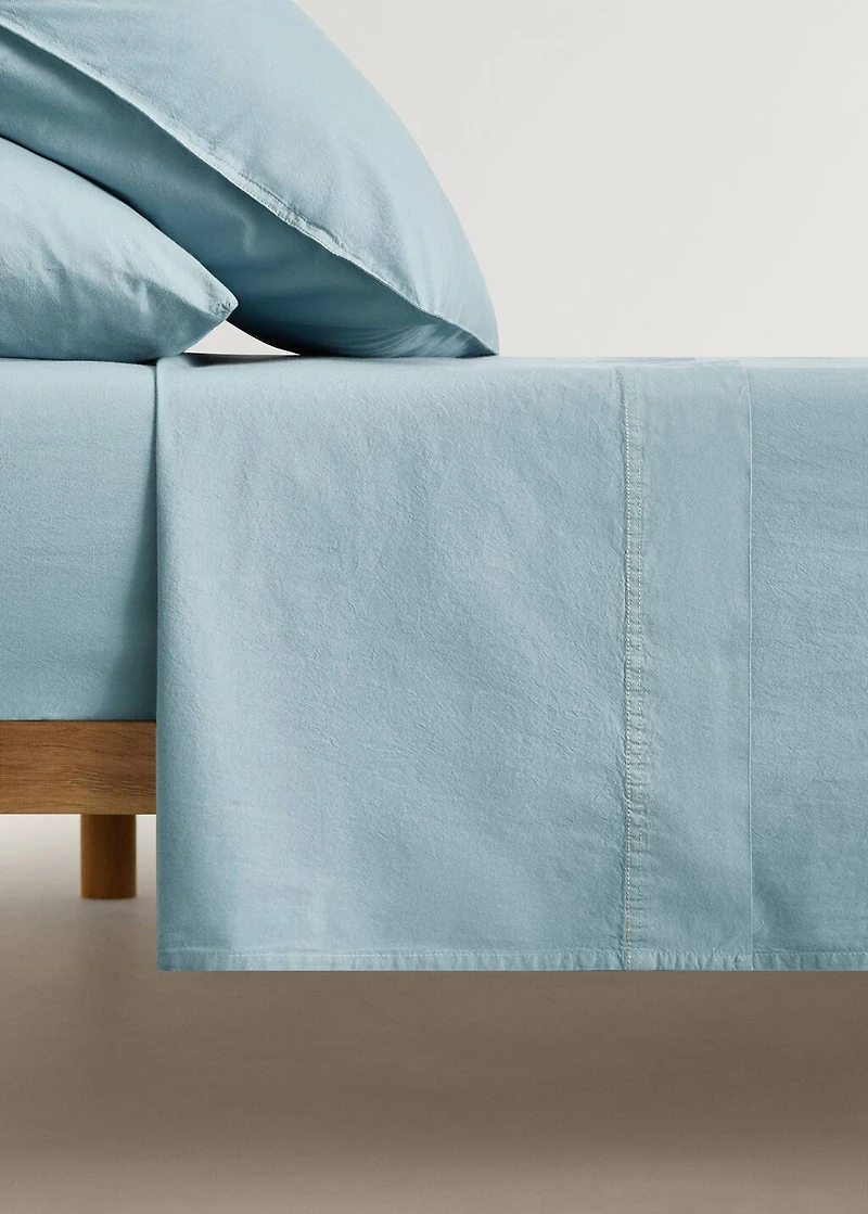 Children's washed cotton double-stitched top sheet for 90 cm bed