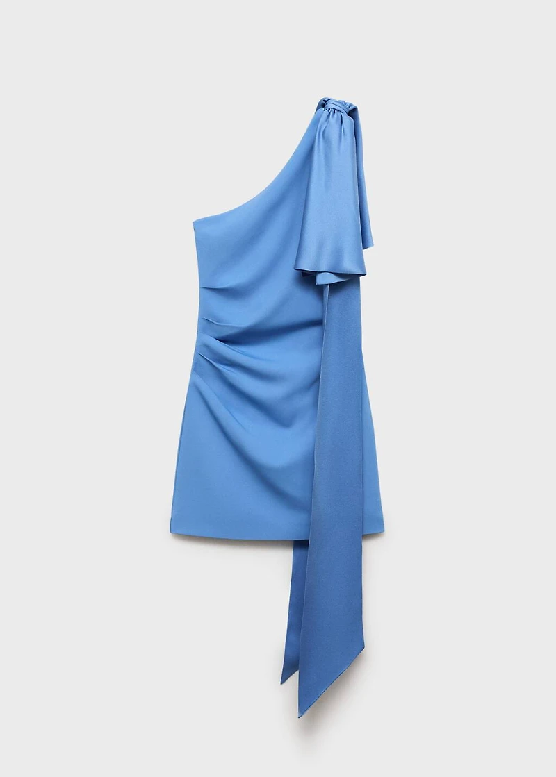 Draped satin dress with bow detail