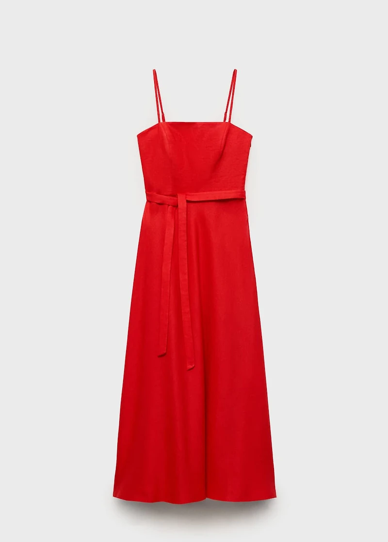 Bow linen-blend dress