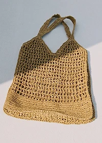 Double handle shoulder bag natural fiber