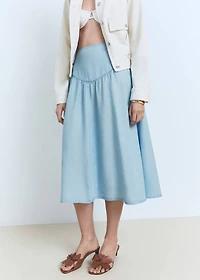 Soft denim midi-skirt with gathered detail