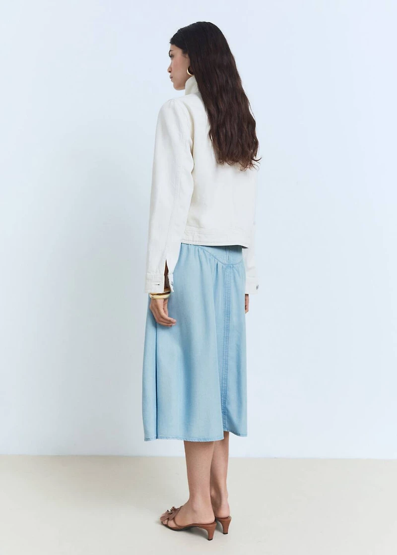 Soft denim midi-skirt with gathered detail