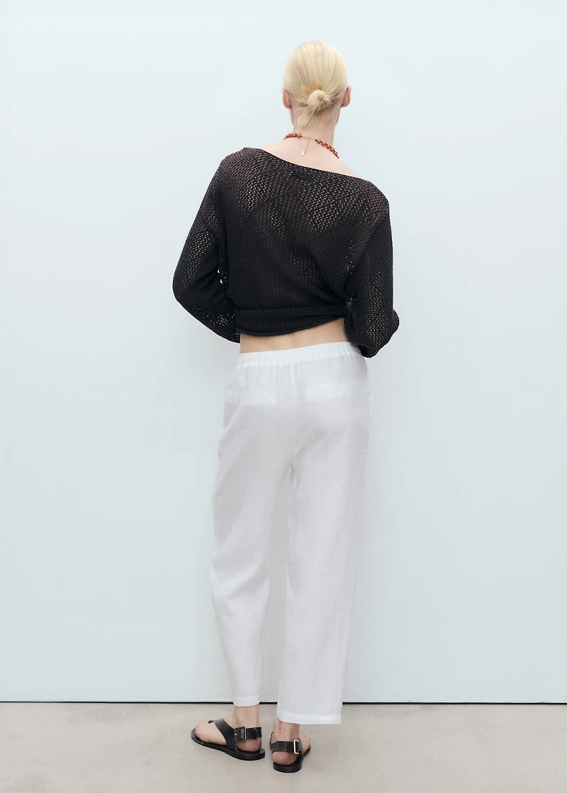 Straight linen-blend pants