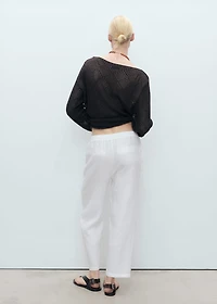 Straight linen-blend pants