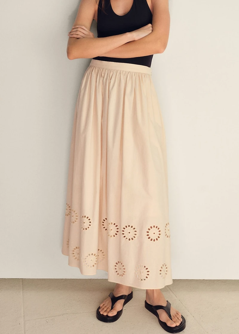 Cotton skirt with embroidered hem