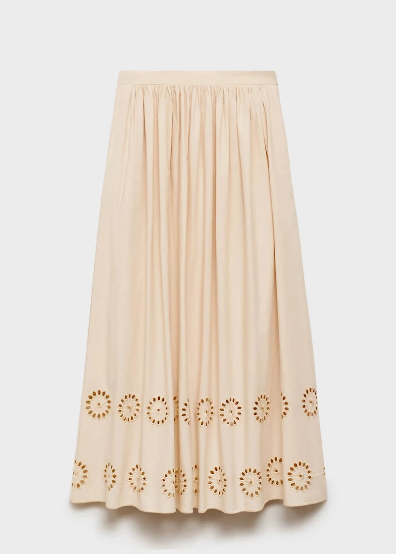 Cotton skirt with embroidered hem