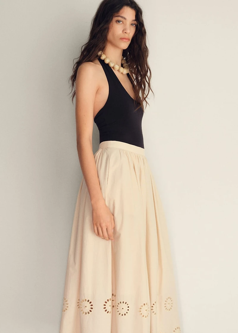 Cotton skirt with embroidered hem