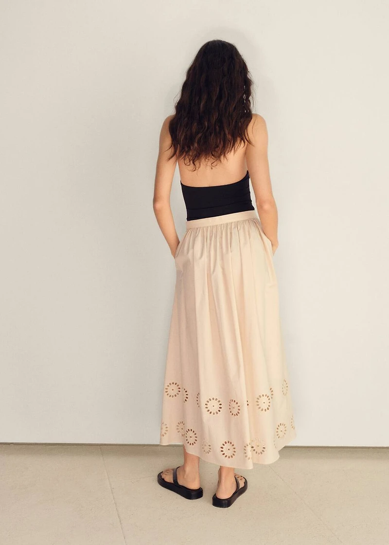 Cotton skirt with embroidered hem