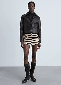 Zebra-print fur skirt