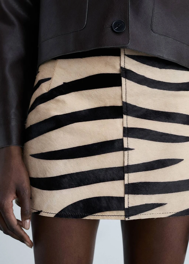 Zebra-print fur skirt