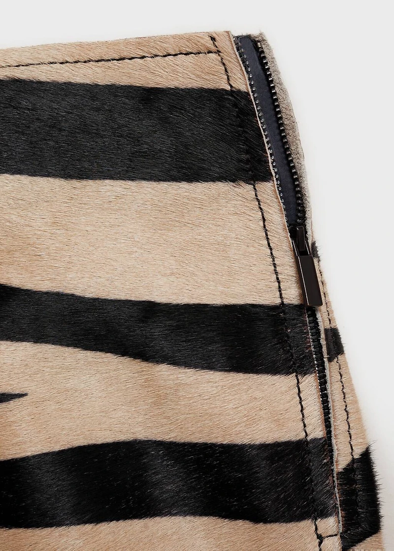 Zebra-print fur skirt