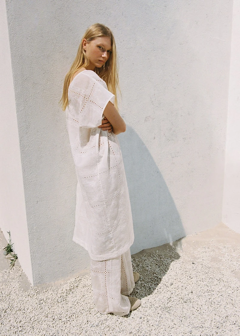 100% ramie embroidered caftan