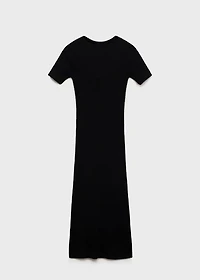 Ribbed midi-dress with slit neckline