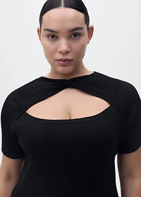 Ribbed midi-dress with slit neckline