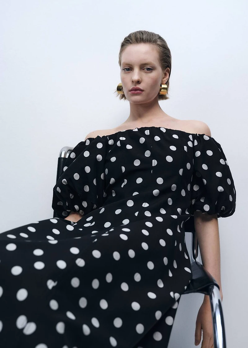 Strapless polka-dot dress